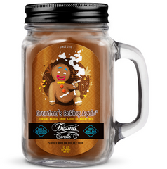 Jar candle with a gingerbread man design and 'Beamer Candle' branding on a white background