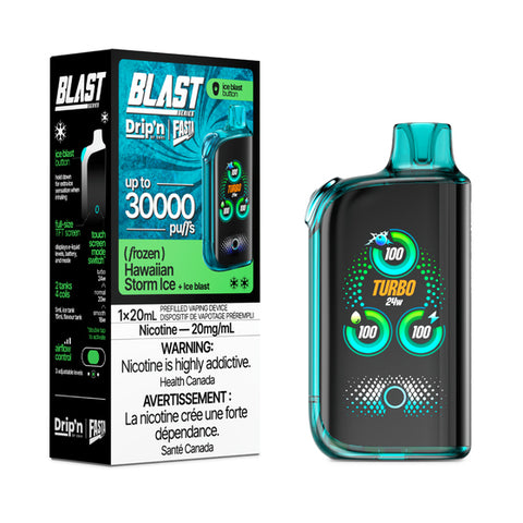 Fasta Blast vaping device with digital display and packaging on a white background