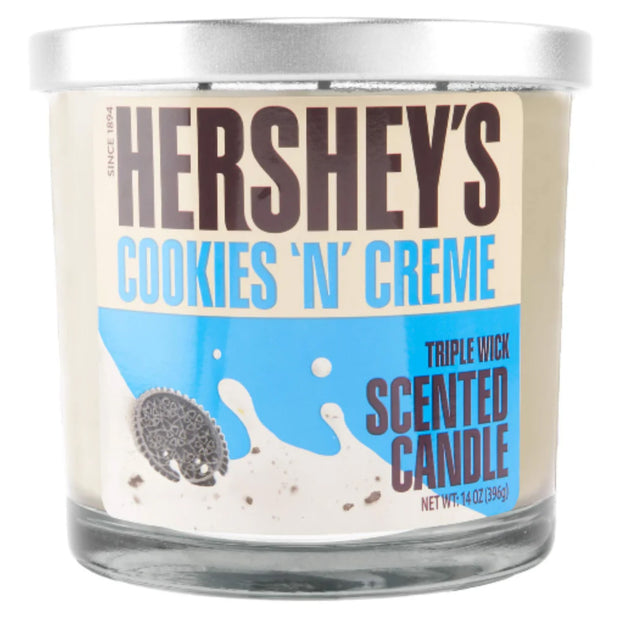 Hershey's Cookies 'N' Creme scented candle with label on a white background