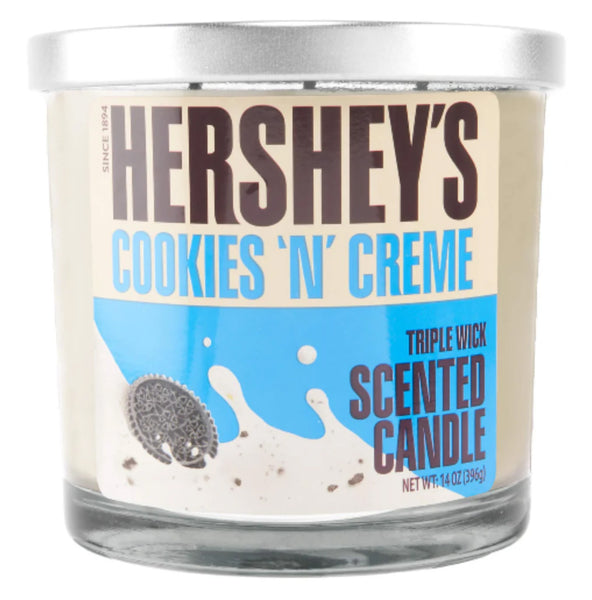 Hershey's Cookies 'N' Creme scented candle with label on a white background