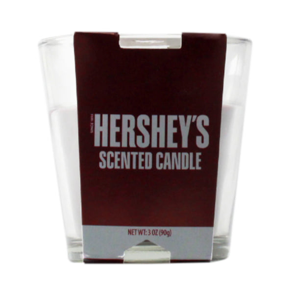 Hershey's scented candle with a brown label on a white background