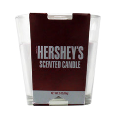 Hershey's scented candle with a brown label on a white background