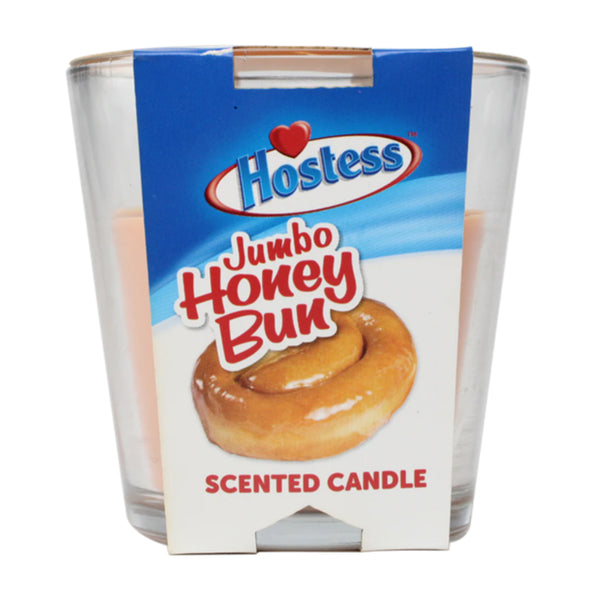 Hostess Jumbo Honey Bun scented candle with blue and white packaging.