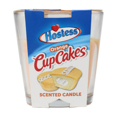 Hostess Orange Cup Cakes scented candle packaging on a white background.