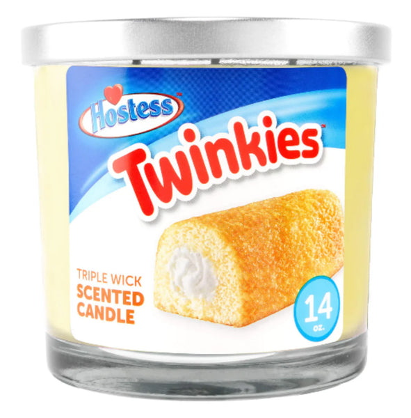 Twinkies scented candle with Hostess logo on a white background 14 oz.