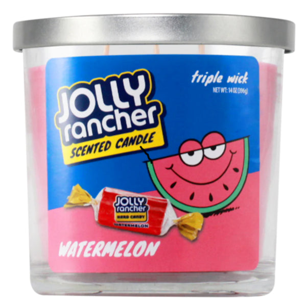 Jolly Rancher scented candle with watermelon flavor on a white background 14 oz.