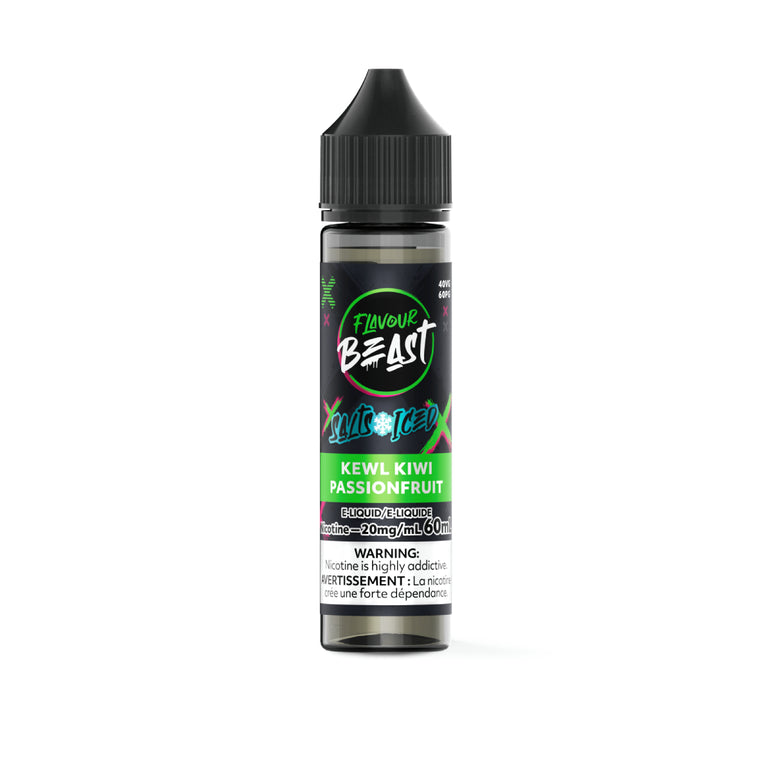 Flavour Beast Kewl Kiwi Passionfruit vape juice bottle on a white background