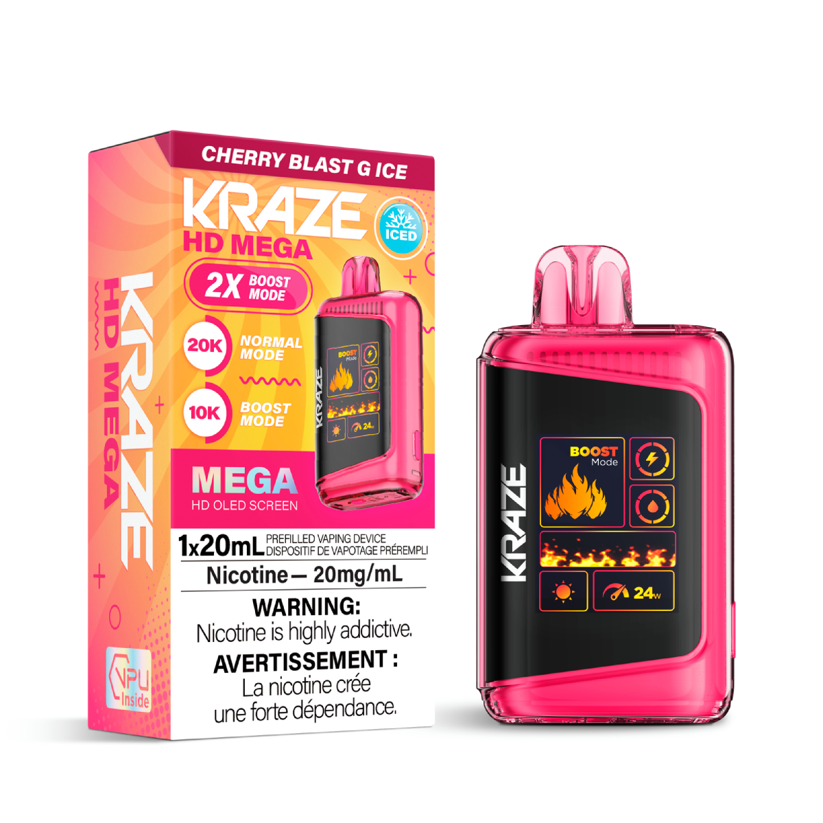 Kraze vape device and packaging on a white background