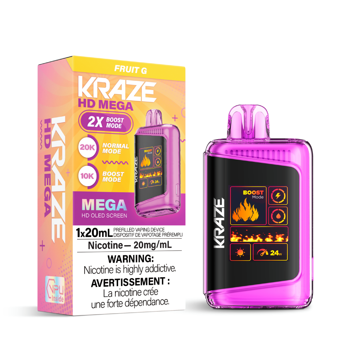 Kraze vape device and packaging on a white background