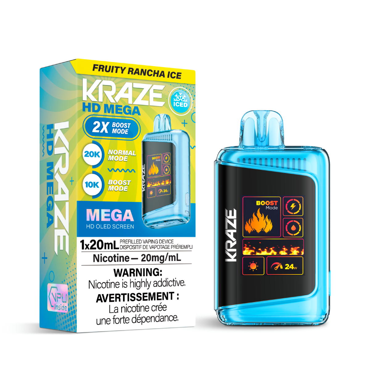 Kraze vape device and packaging on a white background