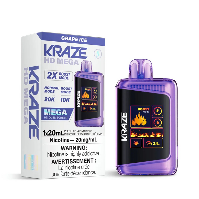 Purple Kraze vape device with packaging on a white background