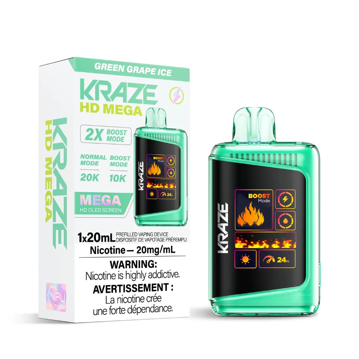 Kraze vape device and packaging on a white background