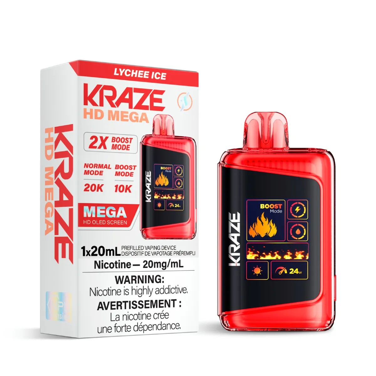 Kraze vape device and packaging on a white background