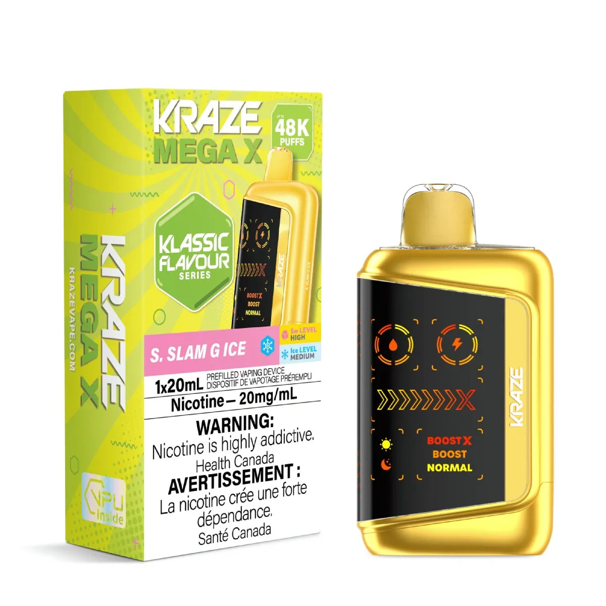 Kraze MEGA X Sour Slam G vape device and packaging on a white background