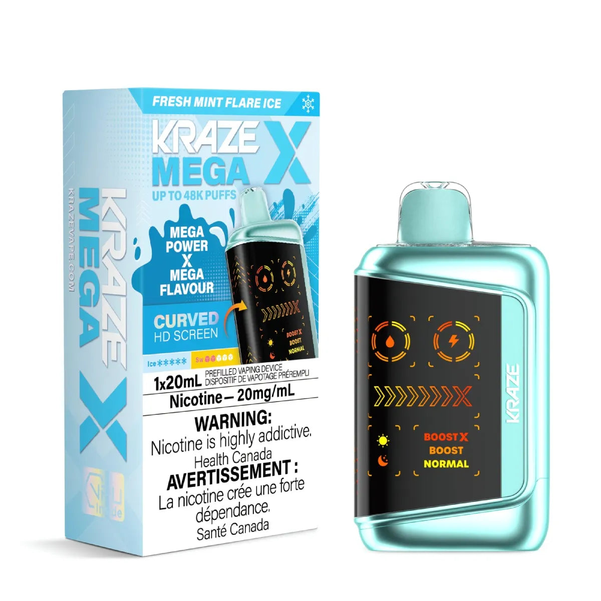 Kraze Mega X vape device and packaging on a white background