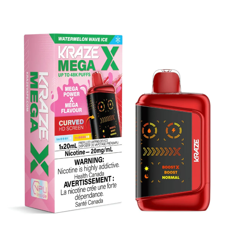 Red Kraze vape device with pink packaging on a white background