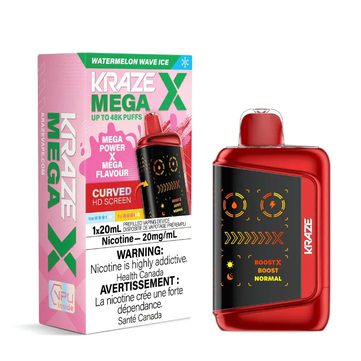 Red Kraze vape device with pink packaging on a white background