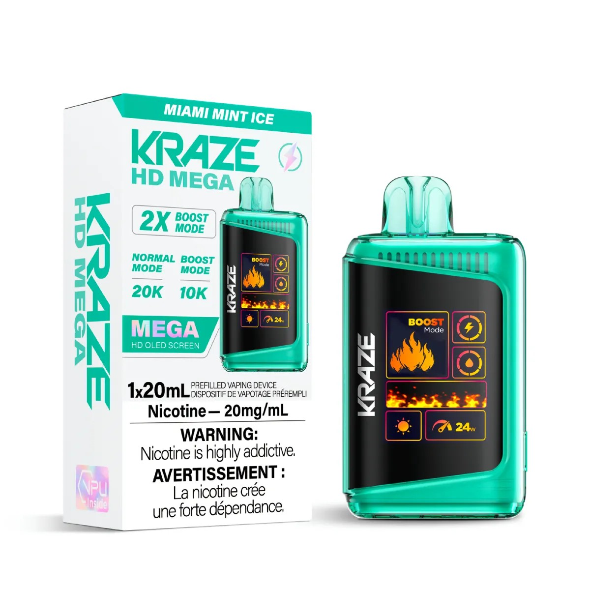 Kraze vape device and packaging on a white background
