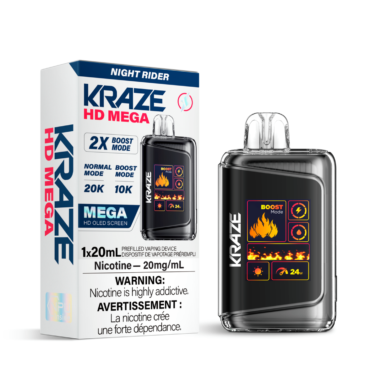 Kraze vape device and packaging on a white background