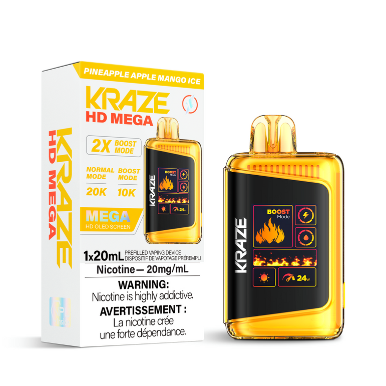 Kraze HD Mega vape device and packaging on a white background