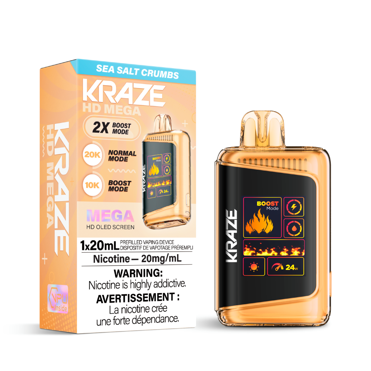Kraze vape device and packaging on a white background