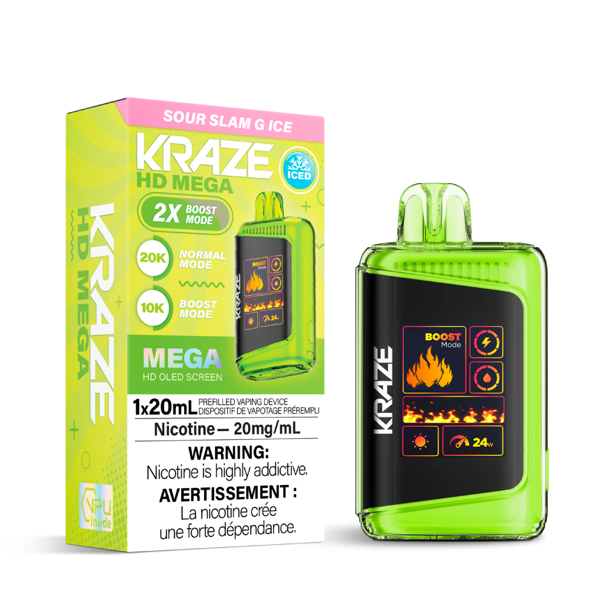 Kraze vape device and packaging on a white background