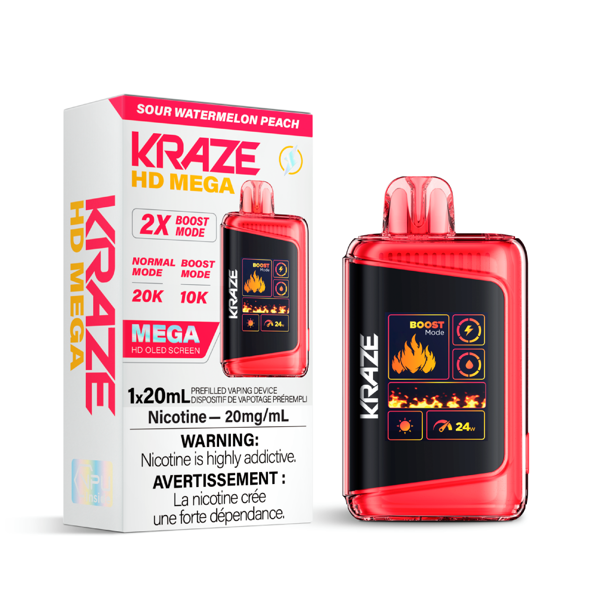 Kraze vape device and packaging on a white background