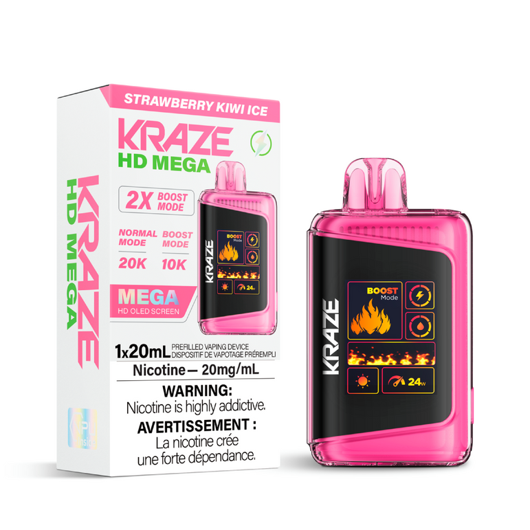Pink Kraze vaping device with packaging on a white background