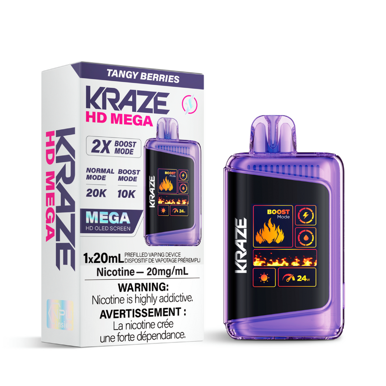 Kraze HD Mega vape device and packaging on a white background