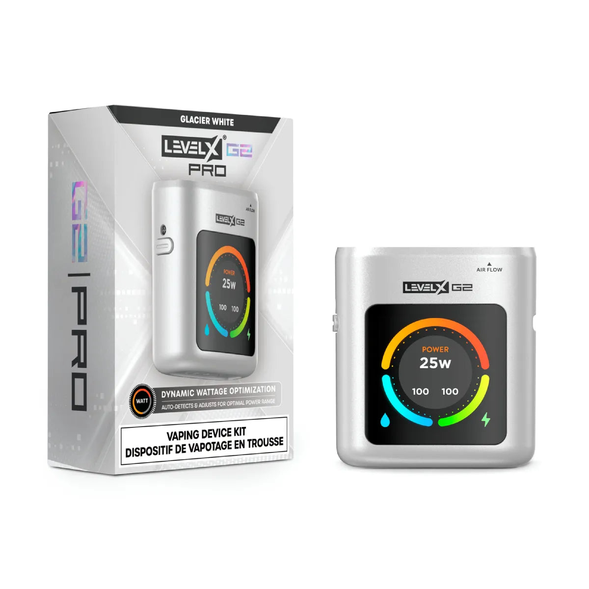 Level X G2 PRO battery in Glacier Black with Level X G2 Pro packaging on a white backgrounder