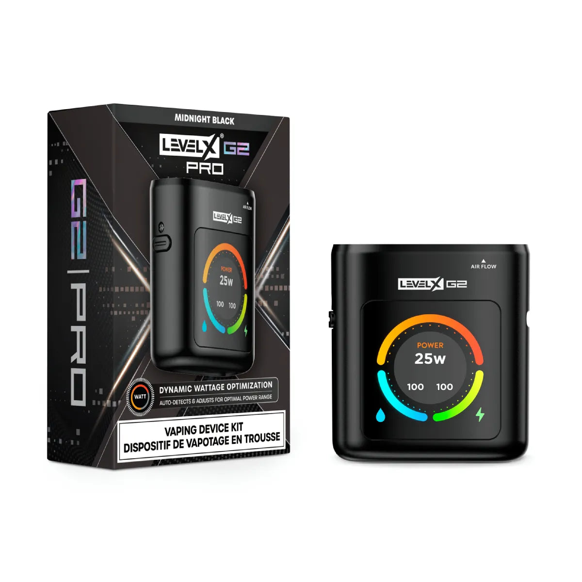 Level X G2 PRO battery in black with LevelX G2 Pro packaging on a white background