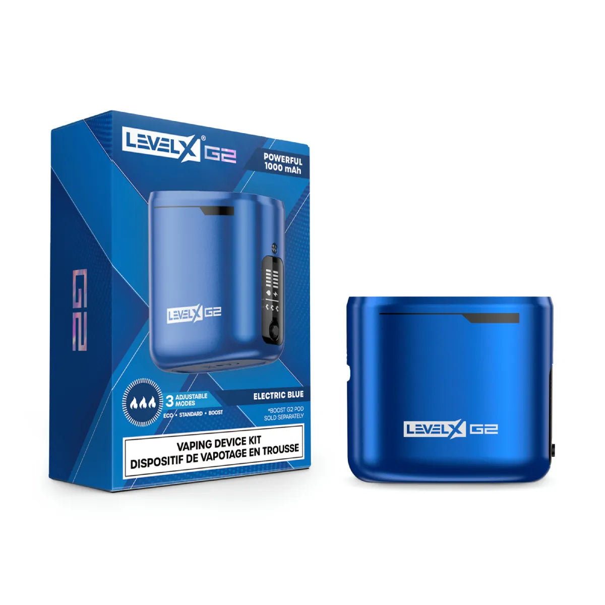 Blue Level X G2 battery with packaging labeled 'LEVEL X G2' on a white background