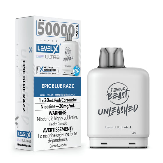 Level X G2 Ultra vape pod packaging with 'Flavour Beast Unleashed' branding on a white background