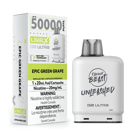 Flavour Beast G2 Ultra vape device and Level X packaging on a white background