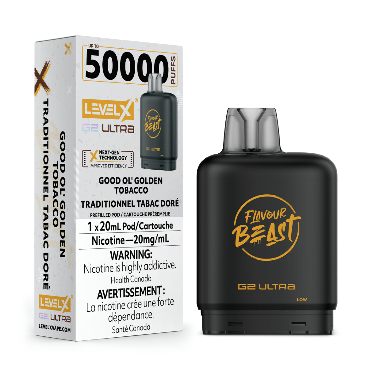 Flavour Beast G2 Ultra vape device with Level X packaging on a white background