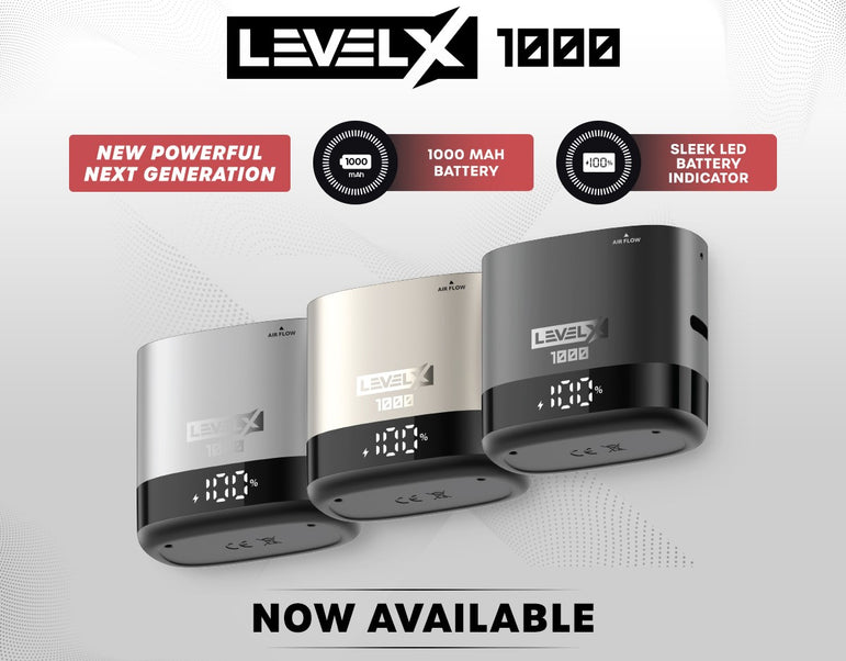 Three LEVELX power banks on a white background with branding and product features highlighted.