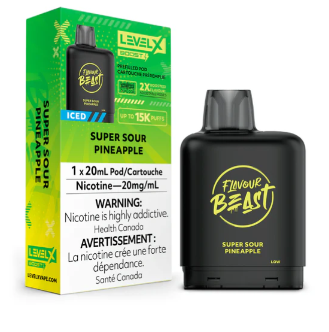 Flavour Beast vape pod packaging with Level X vape device on a white background