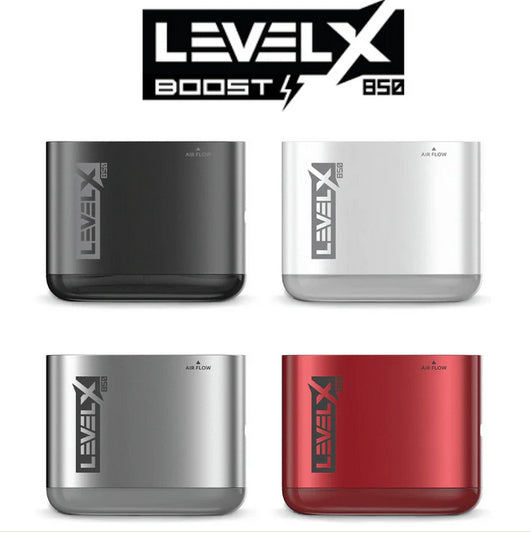 Four LEVELX products in black, white, gray, and red on a white background with LEVELX branding.