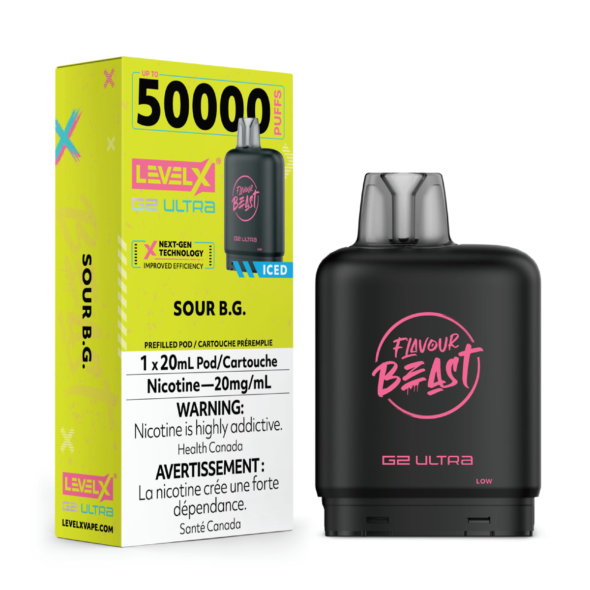 Flavour Beast vape device with Level X packaging on a white background