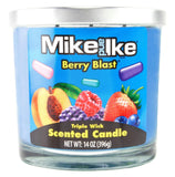 Mike and Ike Berry Blast scented candle with colorful label and fruit imagery 14 oz.