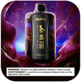 Aura Mr Fog vape device with cherry kiss flavor on a colorful background