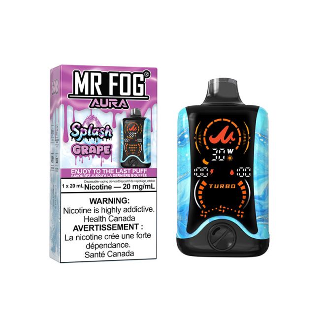 Mr Fog AURA disposable Vape in Splash Grape flavor.