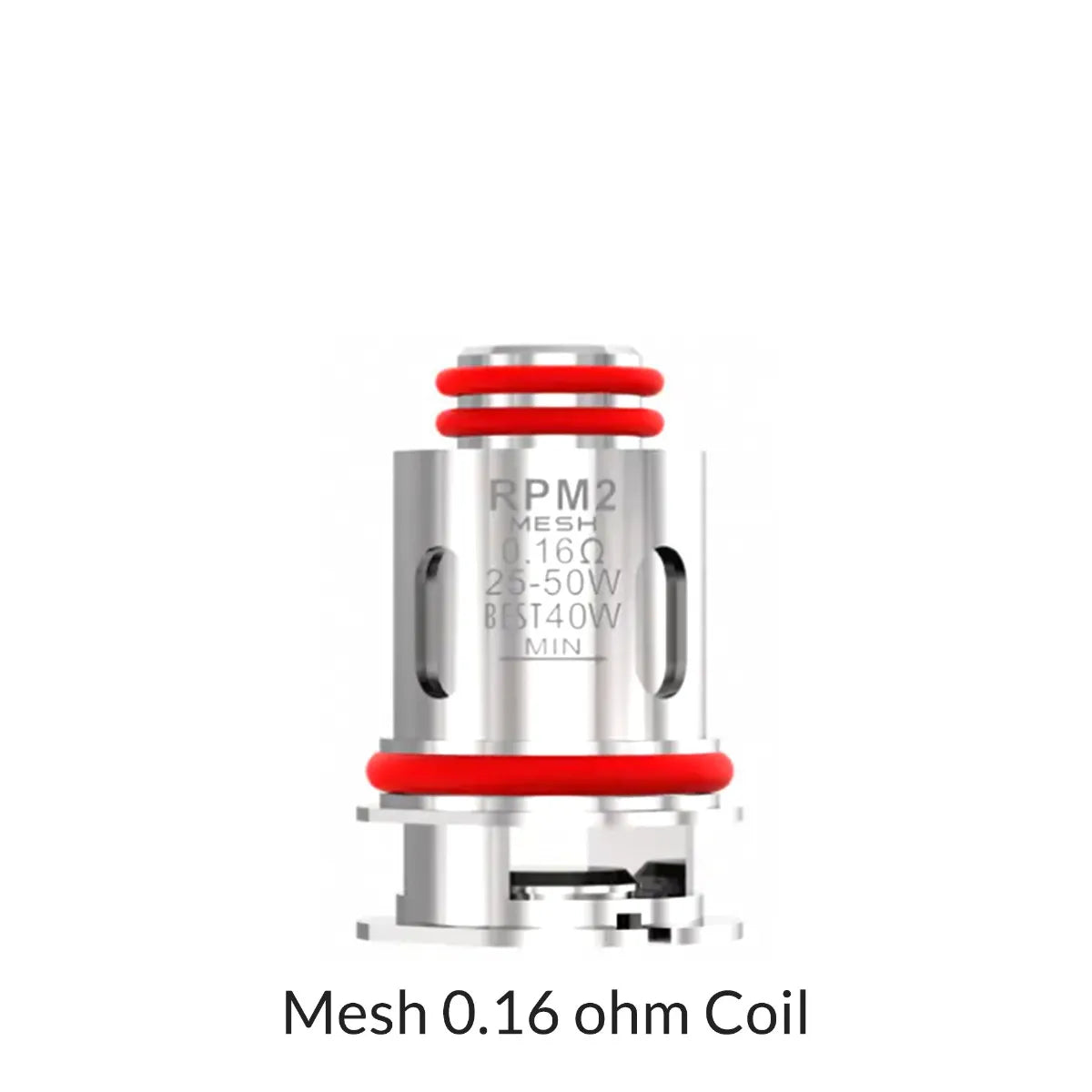 SMOK RPM2 vape coil with red mesh and silver body on a white background