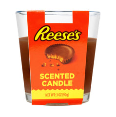 Reese's scented candle with red label and glass container