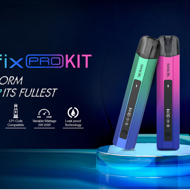 Smok Nfix Vape Pod Kit promotional banner with a navy decorative background.