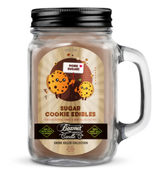 Jar candle with a 'Sugar Cookie Edibles' label on a white background