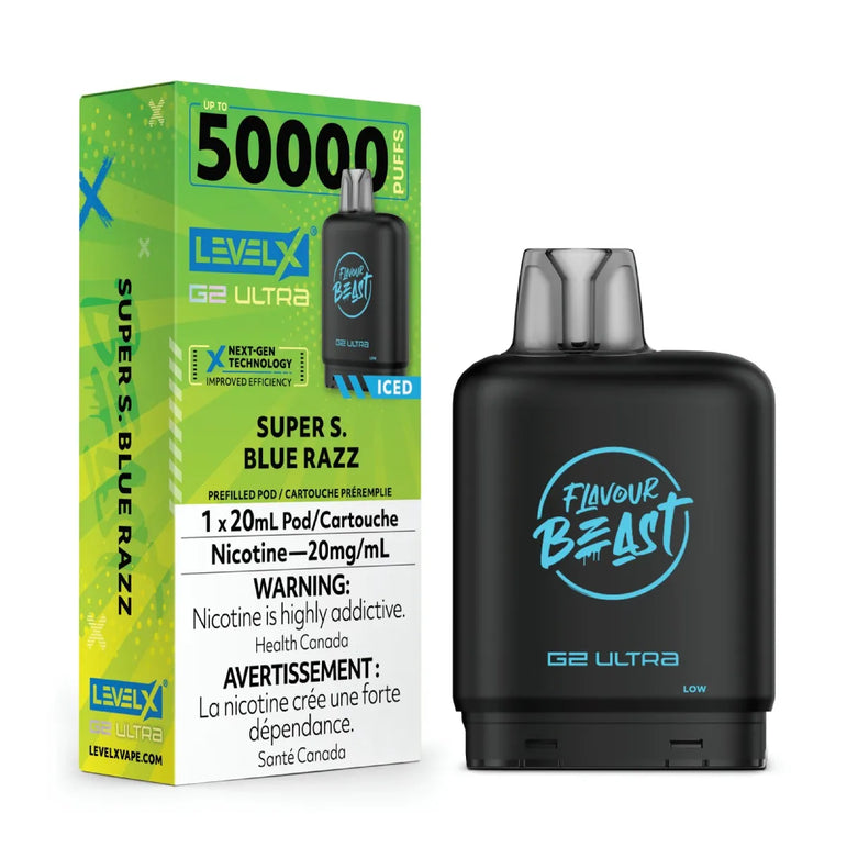 Flavour Beast vape device with Level X packaging on a white background
