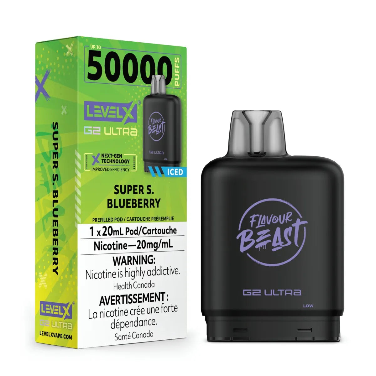 Vape device and packaging with 'Flavour Beast' branding on a white background
