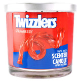 Twizzlers strawberry scented candle with red and blue label 14 oz.