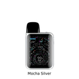 Mocha Silver Caliburn G5 KOKO vape device with digital display on a white background